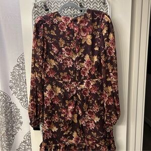 Express Floral Mini Dress - Burgundy and Gold